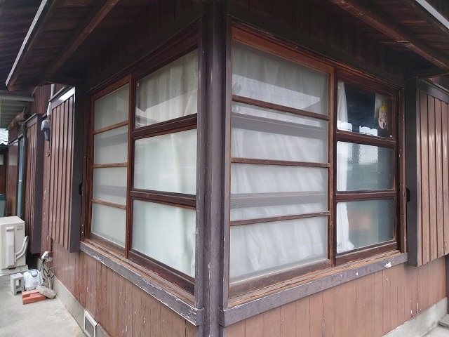 古いガラス戸 木枠 3枚セット 約87cm×40cm 分厚く 建具 古民家